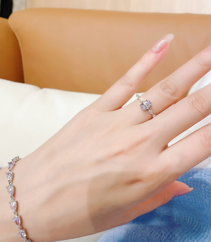 jewelry set: Oval-Cut Cubic Zirconia Sterling Silver Ring with pear-cut bracelet