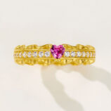 front side close-up of Enchanting Heart-Shaped Pink Zirconia Sterling Silver Ring