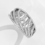 top side close-up of Bold Criss-Cross Cubic Zirconia Pavé Sterling Silver Band Ring