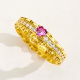 side view close-up of Enchanting Heart-Shaped Pink Zirconia Sterling Silver Ring