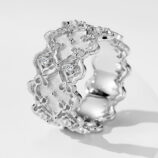 side view close-up of Romantic Openwork Floral Design Sterling Silver Band Ring