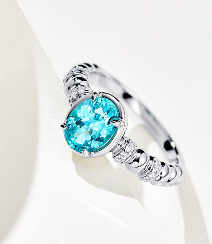 main stone close-up of Paraiba Twisted Rope Sterling Silver Ring