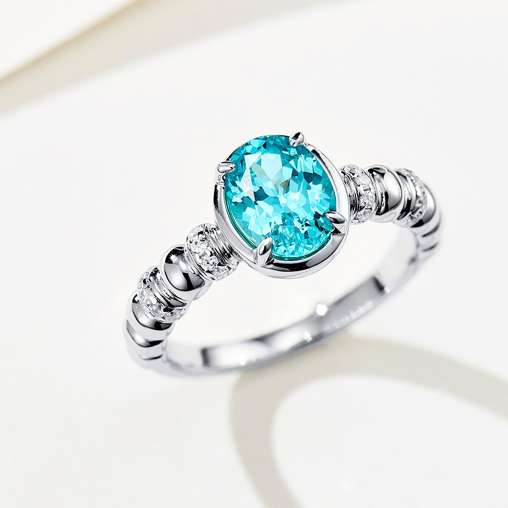 top view close-up of Paraiba Twisted Rope Sterling Silver Ring