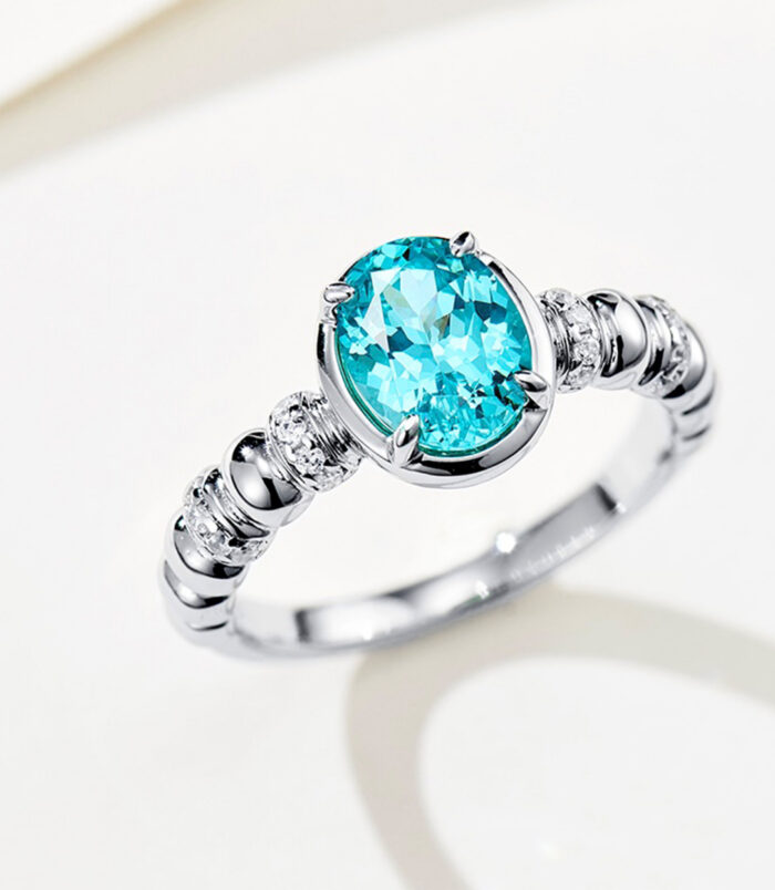 top view close-up of Paraiba Twisted Rope Sterling Silver Ring