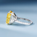 inner side close-up of Luxury Yellow Emerald-Cut Three-Stone Sterling Silver Ring