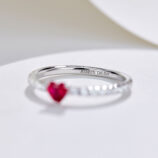 inner side close-up of Enchanting Heart-Shaped Simulated Ruby Sterling Silver Ring