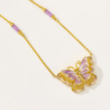 side view close-up of Sterling silver purple enamel butterfly necklace