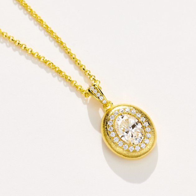 Vintage Oval Brushed Diamond | Silver Necklace