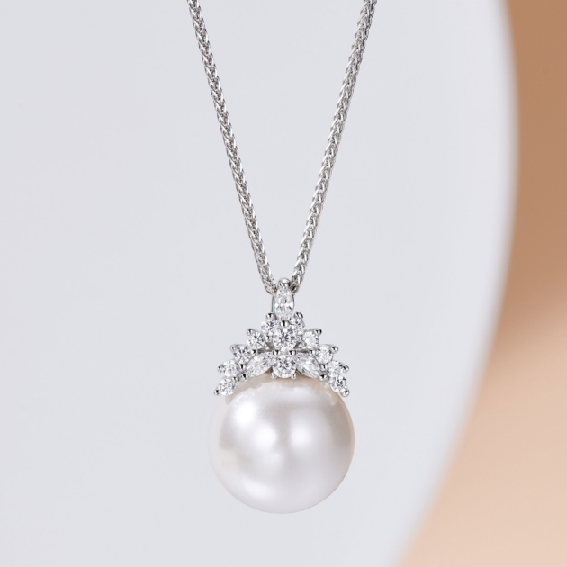 12mm Snow Queen Pearl | Silver Necklace