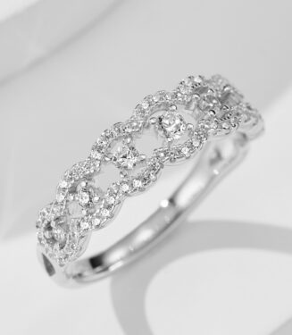 side view close-up of Sparkling Twisted Infinity Sterling Silver Ring