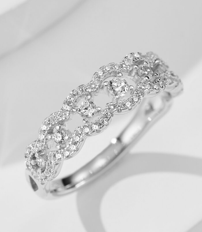 Sparkling Twisted Infinity Sterling Silver Ring side view side view close-up of Sparkling Twisted Infinity Sterling Silver Ring