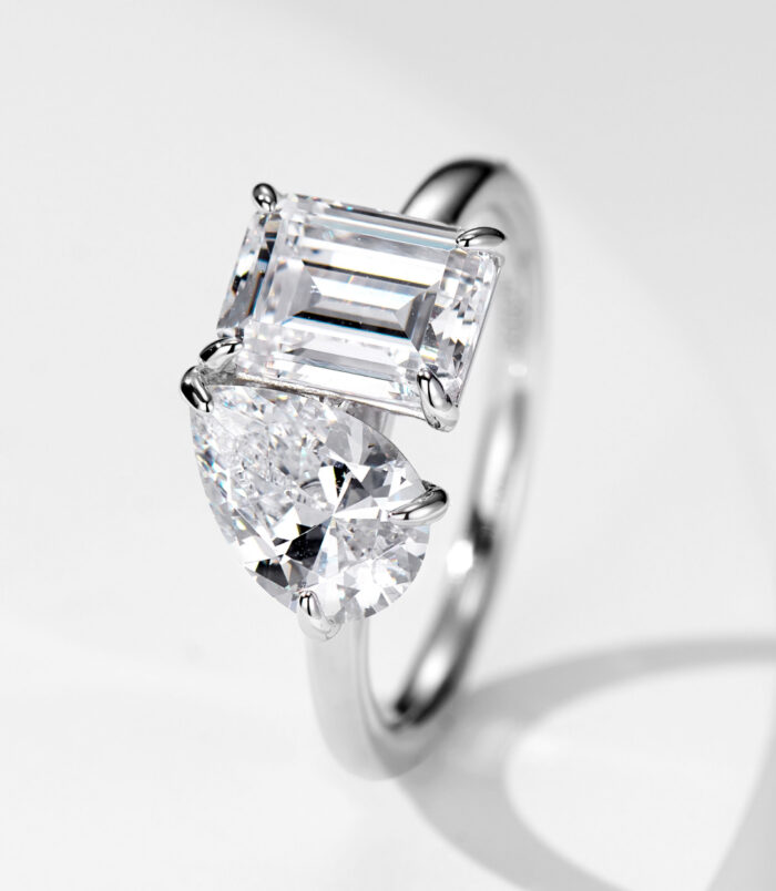 gemstone details of Sophisticated Two-Stone Sterling Silver Ring