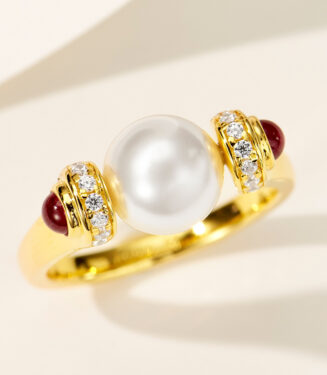 pearl close-up of Timeless Pearl Gold-Plated Sterling Silver Ring