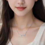 Sterling Silver Blue Zirconia Stones and Star Accents Necklace worn on model's neck