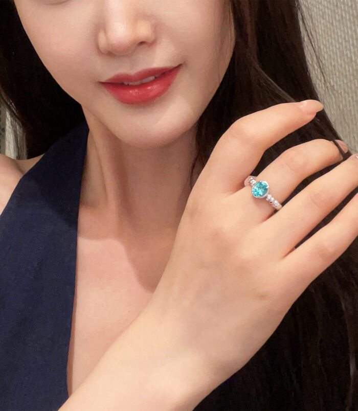 Paraiba Twisted Rope Sterling Silver Ring display on model