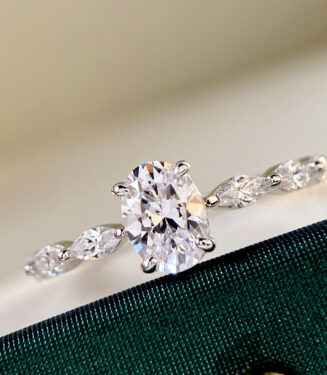 Sophisticated Oval-Cut Cubic Zirconia Sterling Silver Engagement Ring displayed on a jewelry box