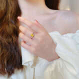 Cushion-Cut Yellow gemstone Sterling Silver Solitaire Ring stack with a Minimalist band ring