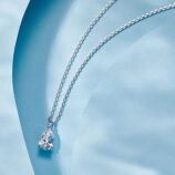 side view close-up of Sterling Silver Solitaire Pear-Shaped Zirconia Pendant Necklace