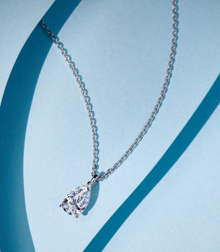 main stone details of Sterling Silver Solitaire Pear-Shaped Zirconia Pendant Necklace