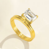side view close-up of gold plated Emerald-Cut Cubic Zirconia Sterling Silver ring