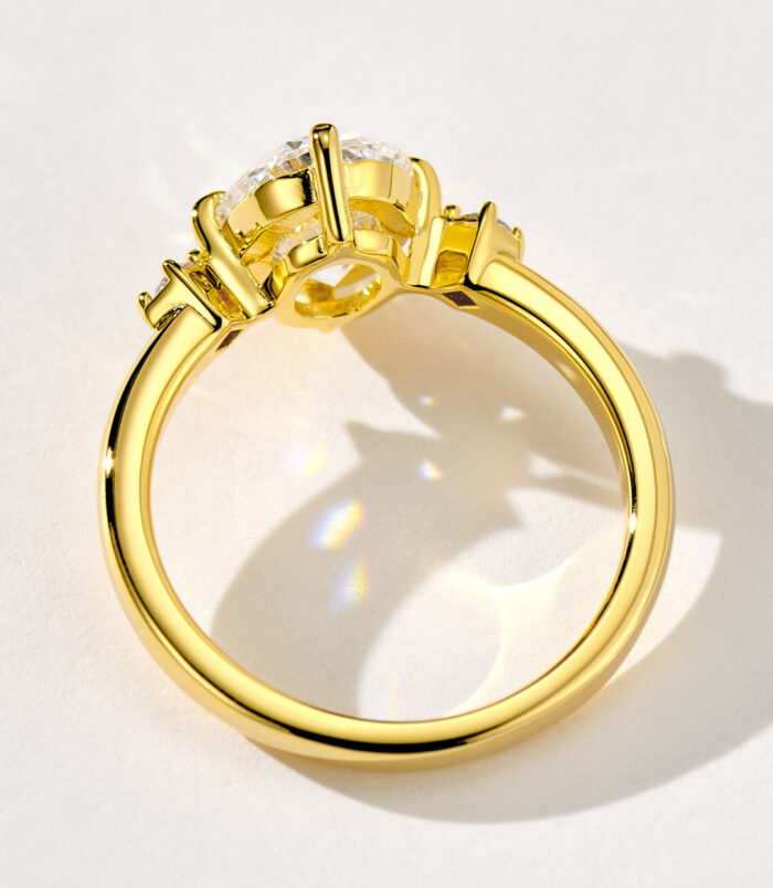 Luxurious Oval-Cut Cubic Zirconia Gold-Plated Sterling Silver Ring back view back view close-up of Luxurious Oval-Cut Cubic Zirconia Gold-Plated Sterling Silver Ring