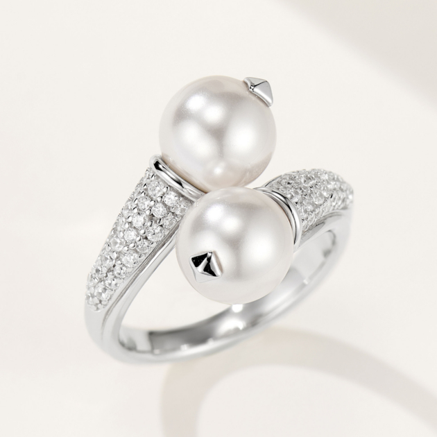 8mm Vintage Double Pearl | Silver Ring