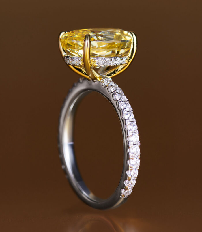 side view close-up of Luxury Yellow Gemstone Sterling Silver Ring