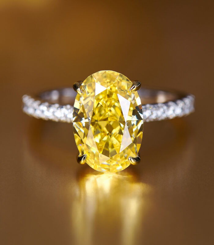 front view close-up of Luxury Yellow Gemstone Sterling Silver Ring