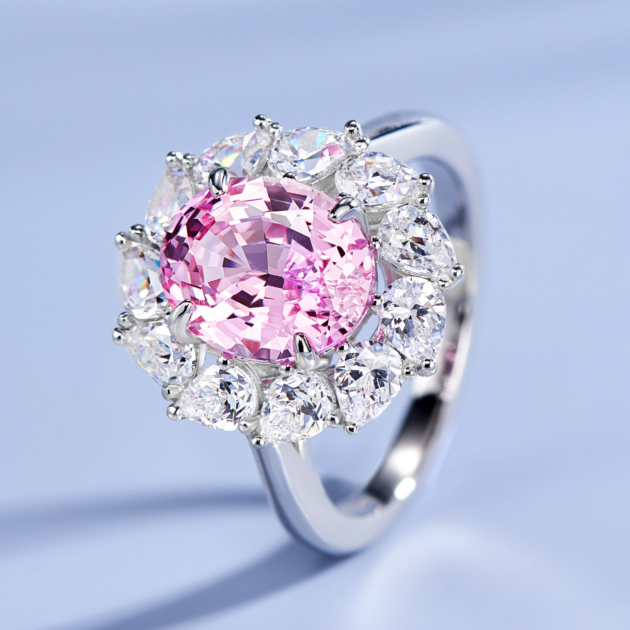Padparadscha Halo Diamond | Silver Ring