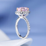 side view close-up of Glamorous Pink Gemstone Halo Sterling Silver Ring