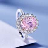 main stone close-up of Glamorous Pink Gemstone Halo Sterling Silver Ring