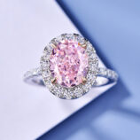 top view close-up of Glamorous Pink Gemstone Halo Sterling Silver Ring