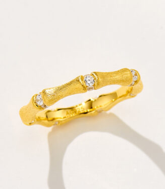 side view close-up of Nature-Inspired Bamboo Design Textured Sterling Silver Ring