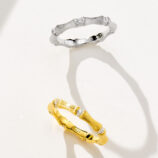 Nature-Inspired Bamboo Design Textured Sterling Silver Ring color comparison: white gold color vs. yellow gold color