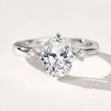 Rhodium plated Luxurious Oval-Cut Cubic Zirconia Gold-Plated Sterling Silver Ring front view