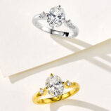 Luxurious Oval-Cut Cubic Zirconia Gold-Plated Sterling Silver Ring color comparison: white gold color vs. yellow gold color