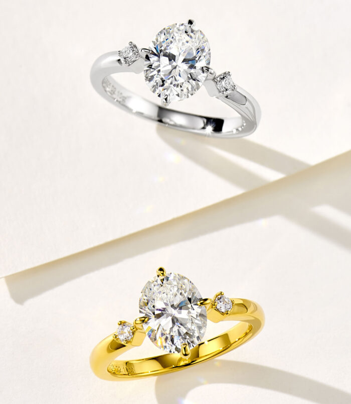 two-tone Luxurious Oval-Cut Cubic Zirconia Gold-Plated Sterling Silver Ring Luxurious Oval-Cut Cubic Zirconia Gold-Plated Sterling Silver Ring color comparison: white gold color vs. yellow gold color