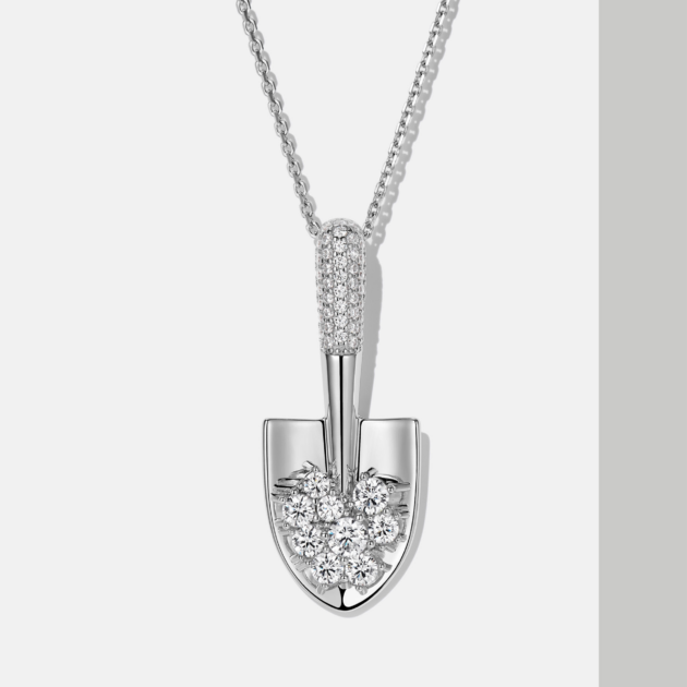 Diamond-studded Shovel | Silver Necklace