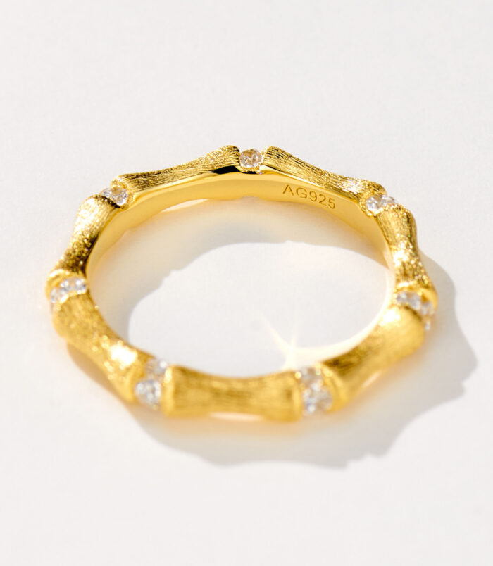 inner view close-up of Nature-Inspired Bamboo Design Textured Sterling Silver Ring