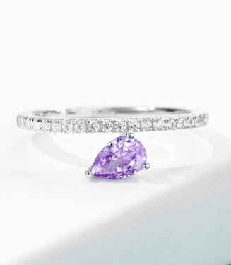 front side close-up of Romantic Pear-Cut Cubic Zirconia Sterling Silver Ring