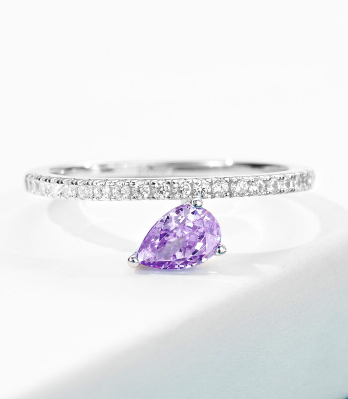 front side close-up of Romantic Pear-Cut Cubic Zirconia Sterling Silver Ring