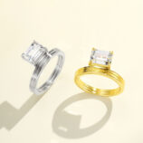 Emerald-Cut Cubic Zirconia Sterling Silver ring color comparison: white gold color vs. yellow gold color