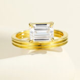 front view close-up of gold plated Emerald-Cut Cubic Zirconia Sterling Silver ring