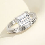 side view close-up of Rhodium plated Emerald-Cut Cubic Zirconia Sterling Silver ring