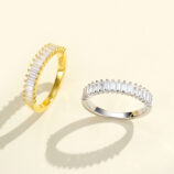 Baguette-Cut Zirconia Sterling Silver Band Ring color comparison: yellow gold color vs. white gold color