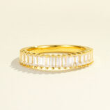 front view close-up of yellow gold plated Baguette-Cut Zirconia Sterling Silver Band Ring