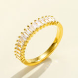 side view close-up of yellow gold plated Baguette-Cut Zirconia Sterling Silver Band Ring