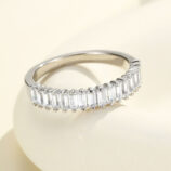 front view close-up of white gold plated Baguette-Cut Zirconia Sterling Silver Band Ring