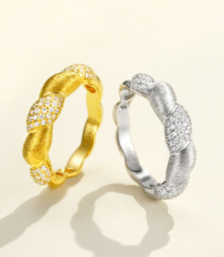 Modern Textured Brushed Sterling Silver Band Ring color comparison Modern Textured Brushed Sterling Silver Band Ring color comparison:yellow gold color vs. white gold color