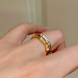 two-tone Nature-Inspired Bamboo Design Textured Sterling Silver Rings worn on model's finger